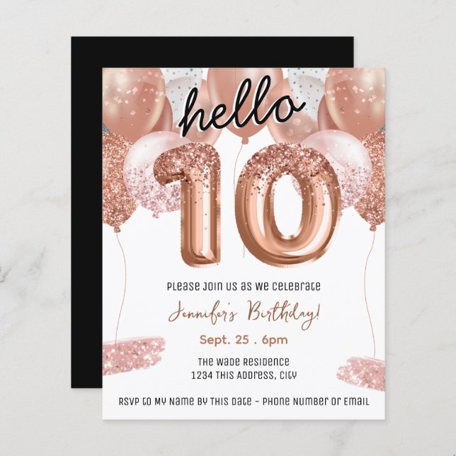 Rosa Glitter-ballonger 10:e Födelsedagsfesten (Fram/baksida)