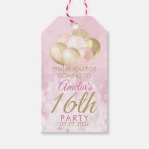 Rosa Glitter-ballonger 16:e födelsedag Märkre Presentetikett