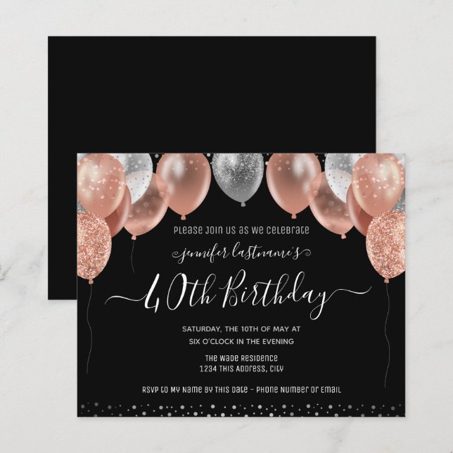 Rosa Glitter-ballonger 40:e födelsedag Party (Fram/baksida)