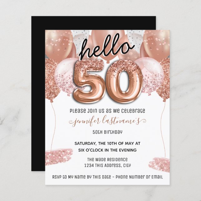 Rosa Glitter-ballonger 50:e Födelsedagsfesten (Fram/baksida)