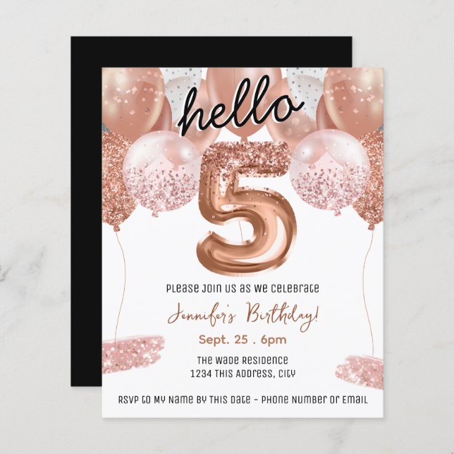 Rosa Glitter-ballonger 5:e Födelsedagsfesten (Fram/baksida)