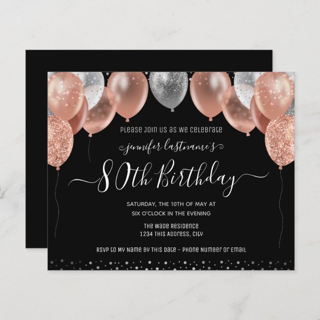 Rosa Glitter-ballonger 80:e Födelsedagsfesten (Fram/baksida)