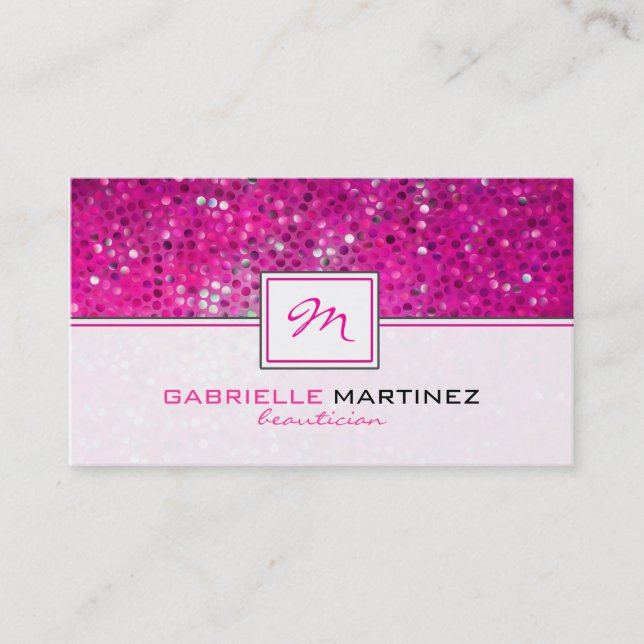 Rosa Glitter Beautician Card Monogram Visitkort (Framsida)