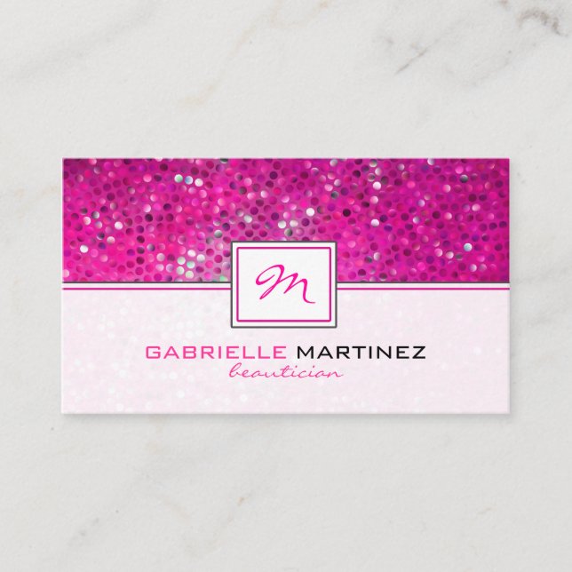 Rosa Glitter Beautician Card Monogram Visitkort (Framsida)