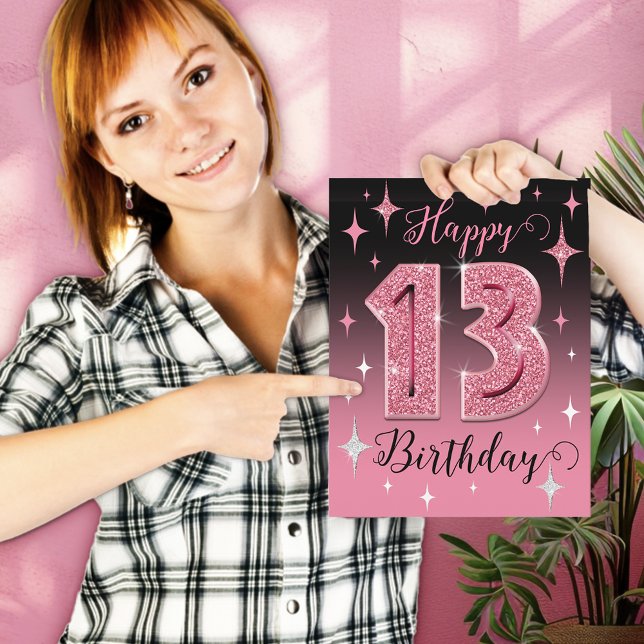 Rosa Glitter Big 13:e födelsedagen Kort (Skapare uppladdad)