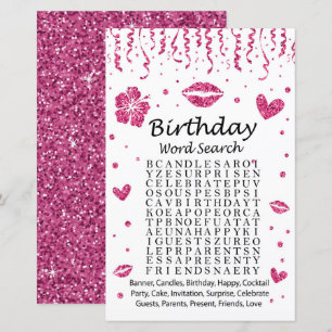 Rosa glitter Birthday Ord Search Game