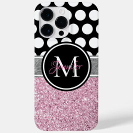 Rosa Glitter Black and White Polka Dot Monogram
