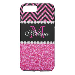 Rosa Glitter Black Chevron Monogram Girly