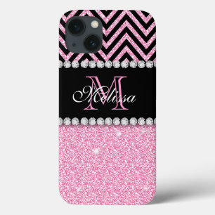 ROSA GLITTER BLACK CHEVRON MONOGRAMMED