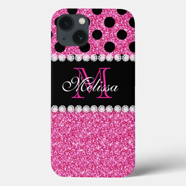 Rosa Glitter Black Polka dots monogrammad (Baksida)