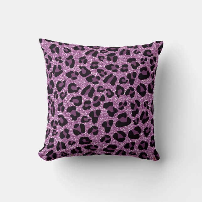*~* Rosa Glitter Black Spot Leopard Animal Mönster Kudde (Framsida)