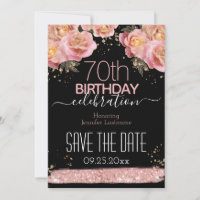 Rosa glitter blommig 70-årsdag Spara datumet 