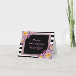 Rosa Glitter Blommigt, blir du min blomma? Inbjudan