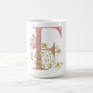 Rosa Glitter Blommigt Brev F Kaffemugg
