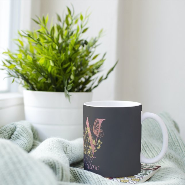 ROSA GLITTER BLOMMIGT BREV W KAFFEMUGG (Skapare uppladdad)