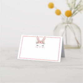 Rosa Glitter Blommigt Bunny Birthday Place Placeringskort