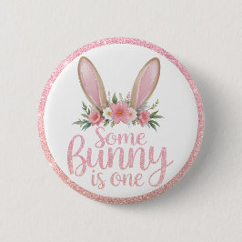 Rosa Glitter Blommigt Bunny Öron någon Bunnys Mamm Knapp