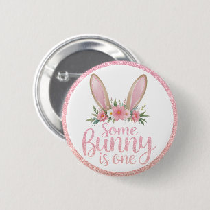 Rosa Glitter Blommigt Bunny Öron någon Bunnys Mamm Knapp