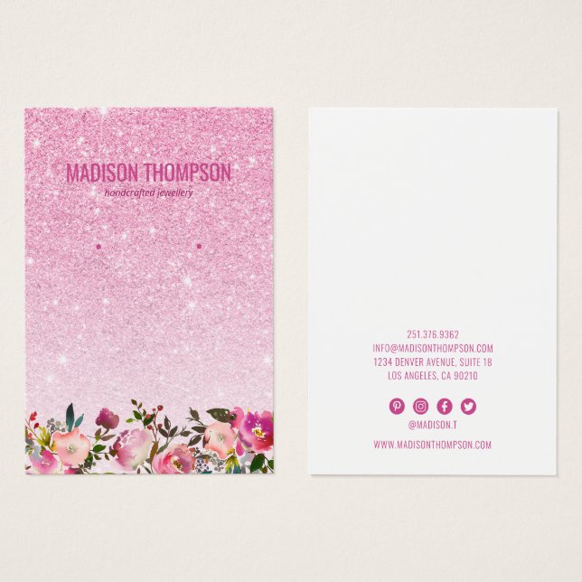 Rosa Glitter Blommigt Earring Visning Visitkort (Framsida & baksida)