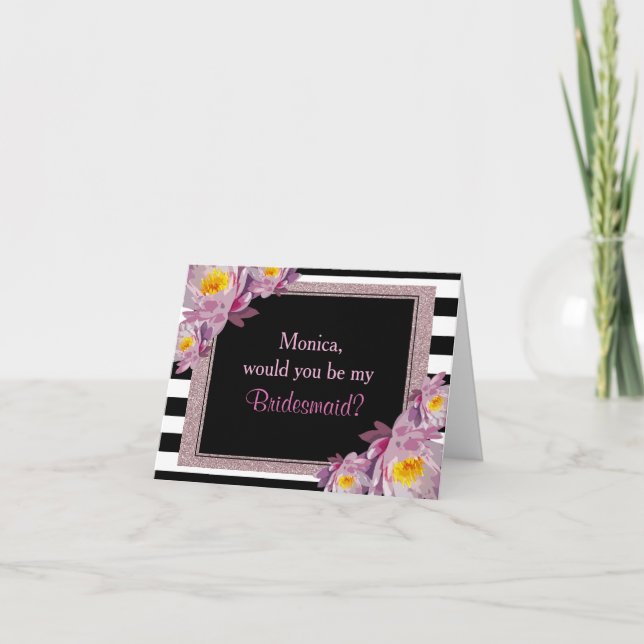 Rosa Glitter Blommigt kommer att bli min brud Inbjudan (Framsida)