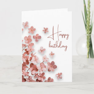 Rosa glitter blommor blomster kvinna födelsedag kort