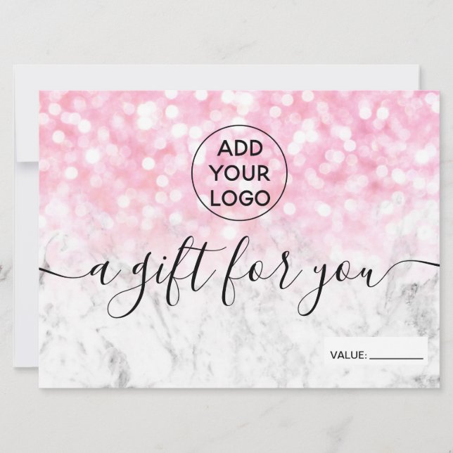 Rosa glitter bokeh marble logotyp presentcertifika (Framsida)