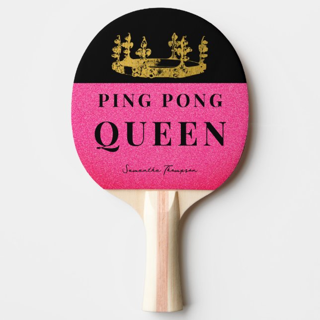 Rosa Glitter Bord Krona Tennis Queen Glam Anpassni Pingisracket (Framsidan)