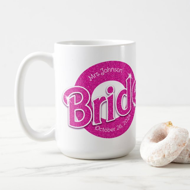 Rosa Glitter Bride Kaffemugg (Med munk)
