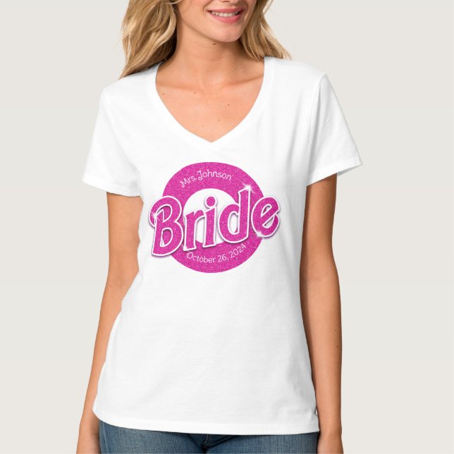 Rosa Glitter Bride T Shirt (Framsida)