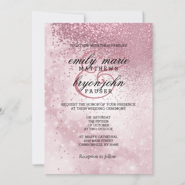 Rosa Glitter Bröllop Inbjudningar (Baksida)
