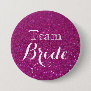 Rosa Glitter Bröllop Team Bride Button Knapp