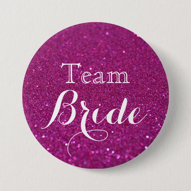 Rosa Glitter Bröllop Team Bride Button Knapp (Framsida)