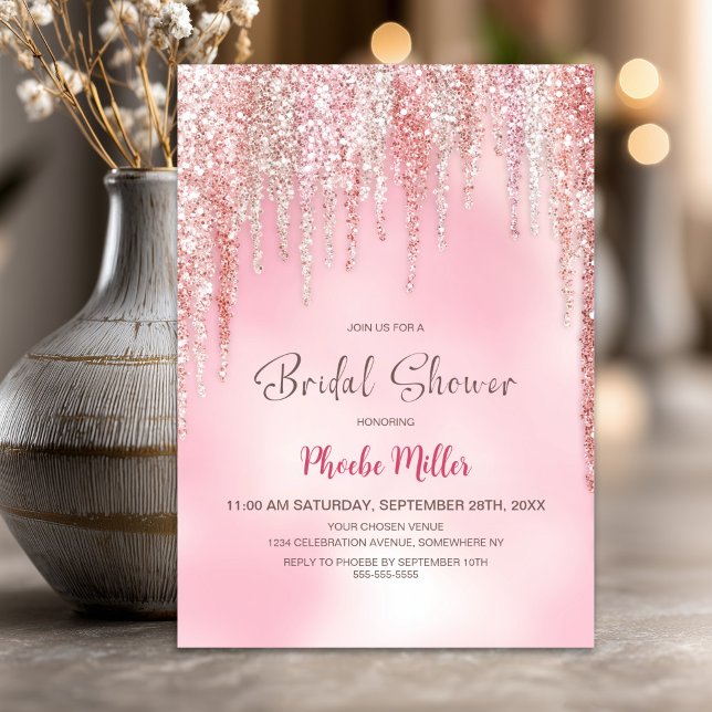 Rosa Glitter Bröllopsdusch Inbjudningar (Skapare uppladdad)