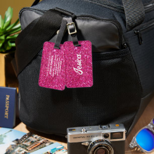 Rosa Glitter Brushed-skripttaggar Bagagebricka