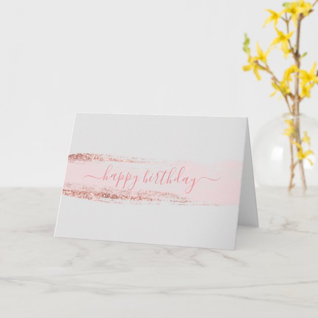 Rosa Glitter Brushstroke Birthday Kort (Gul blomma)