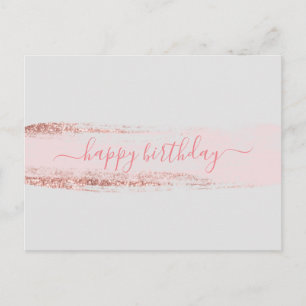 Rosa Glitter Brushstroke Birthday Vykort