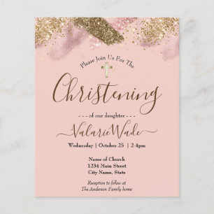 Rosa Glitter budget Christening Flyer