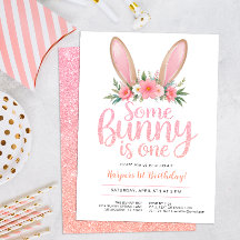 Rosa Glitter Bunny Blommigt Första Födelsedagsfest