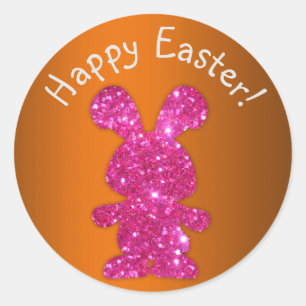 Rosa Glitter Bunny Glad påsk Runt Klistermärke