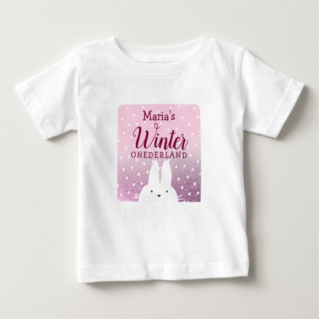 Rosa Glitter Bunny Winter Onederland T Shirt (Framsida)