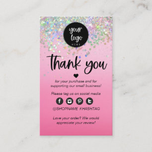 Rosa Glitter Business Tack för orderinfogning Visitkort