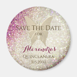 Rosa Glitter Butterfly Quinceañera Magnet