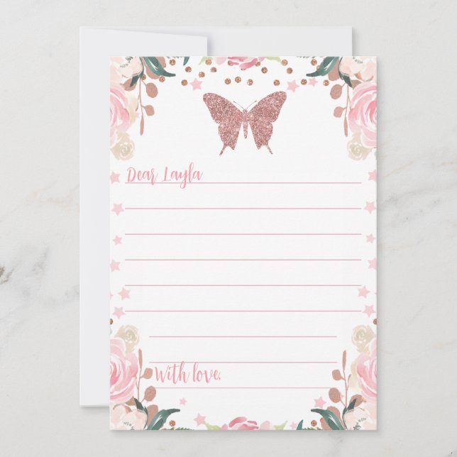 Rosa Glitter Butterfly Time Capsule Card Inbjudningar (Framsida)