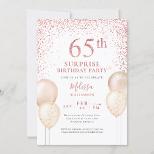 Rosa Glitter Calligraphy Surprise 65e Birthday Inbjudningar