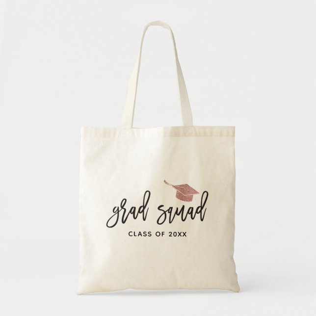 Rosa Glitter Cap Grad Squad College-utbildning Tygkasse (Framsidan)