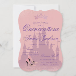 Rosa Glitter Castle Quinceanera Party Inbjudan