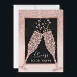Rosa Glitter Champagne 21:a födelsedagskortet<br><div class="desc">På en feminin rosa glitter-bakgrund, skubblar champagneglaset för en vän eller familjemedlem på 21:a födelsedagen. Hälsning på baksidan av kortet står för närvarande: "Här är en virtuell skål för din 21:a födelsedag och önskemål under ett år fylld med glatt nytt äventyr." All text på kortet kan enkelt revideras med ditt...</div>