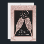 Rosa Glitter Champagne 21:a födelsedagskortet<br><div class="desc">På en feminin rosa glitter-bakgrund, skubblar champagneglaset för en vän eller familjemedlem på 21:a födelsedagen. Hälsning på baksidan av kortet står för närvarande: "Här är en virtuell skål för din 21:a födelsedag och önskemål under ett år fylld med glatt nytt äventyr." All text på kortet kan enkelt revideras med ditt...</div>