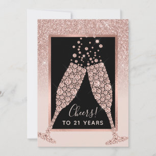  Rosa Glitter Champagne 21:a födelsedagskortet