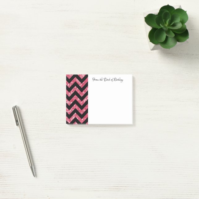 Rosa Glitter Chevron Notes Post-it Block (Kontor)